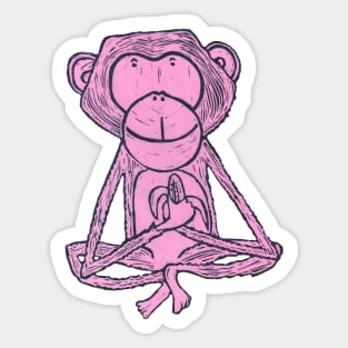 Monkey, pink cheeky monkey on ochre background. Sticker